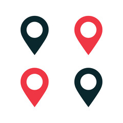 A set of colorful map pin icons on a white background