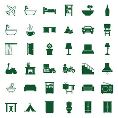 Green of household furniture and everyday symbols signs