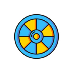 Obraz premium Color Round wooden shield icon isolated on white background. Security, safety, protection, privacy, guard concept. Flat filled outline style with shadow. Vector