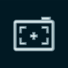 Fototapeta premium Line Photo camera icon isolated on black background. Foto camera. Digital photography. Flat filled outline style with shadow. Vector