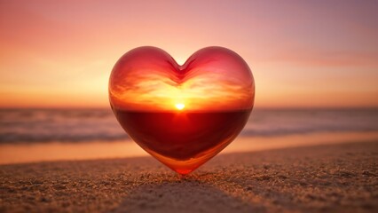 Fototapeta premium Heart at Ocean Sunset