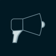 Line Megaphone icon isolated on black background. Speaker sign. Flat filled outline style with shadow. Vector