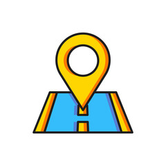 Color Map pin icon isolated on white background. Navigation, pointer, location, map, gps, direction, place, compass, search concept. Flat filled outline style with shadow. Vector