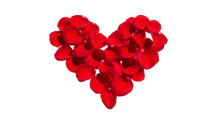 Heart Shape Made of Red Rose Petals Isolated on Transparent Background