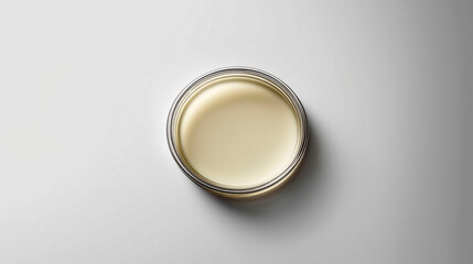 petri dish with nutrient agar top view isolated on clean white background with soft studio shadow and large copyspace. minimal scientific concept of microbiology biotechnology and medical research