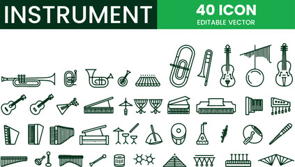 Musical Instruments Icons Set - 40 Vector Music Symbols Collection