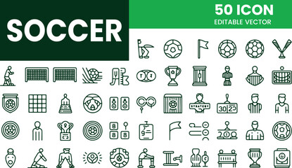 Soccer Icons Set, Football Sport Vector Line Symbols for App & Web