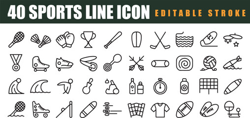 40 Sports Line Icons Set with Editable Stroke Vector Outline Collection