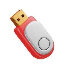 Red and white USB flash drive with gold connector isolated transparent background