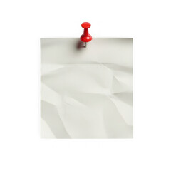 Red pushpin attached to a blank crumpled paper sheet transparent background
