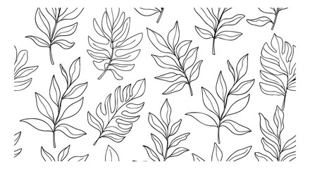 Fototapeta premium Hand drawn line art botanical leaves set featuring diverse tropical foliage for nature-themed designs