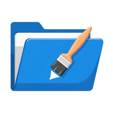 Blue folder with paint brush icon, vector illustration, modern design
