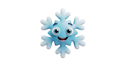 Fototapeta premium A cheerful blue snowflake character with eyes and a smile on transparent background