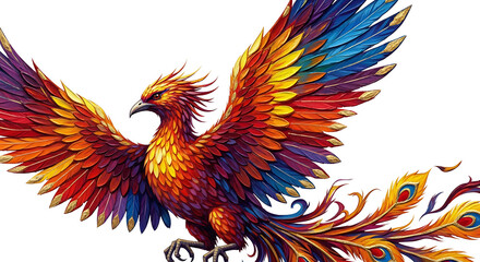 Fototapeta premium Colorful Phoenix Bird with Spread Wings isolated on a transparent background