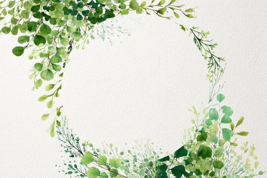 Green Leaves Wreath on White Background