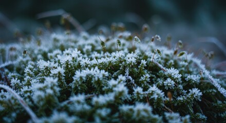 A close-up view of frost-covered vegetation in a natural setting