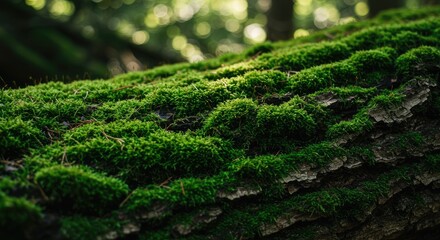 Fototapeta premium A close-up view of a moss-covered log in a forest
