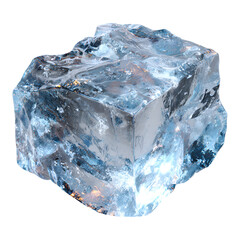 A close-up view of a sparkling blue ice crystal formation