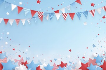 Obraz premium Festive Independence Day banner with red, white, and blue stars and pennants