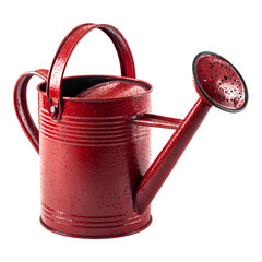 A vibrant red watering can with a long spout and a comfortable handle