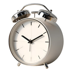 A vintage silver alarm clock with a white face and black numbers
