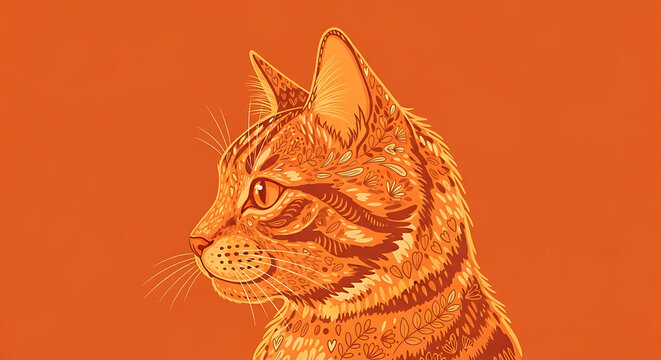 Orange cat with intricate patterns isolated on a transparent background