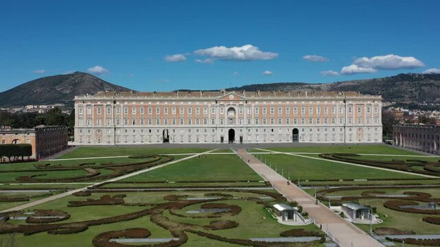 Beautiful video from above of the Royal Palace of Caserta. Italy 1752