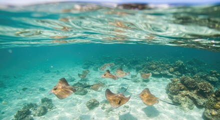 A group of brown marine animals swim underwater