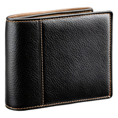 A sleek black leather wallet with a textured finish and a fold-over closure