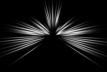 Obraz premium Abstract black and white radial zoom background with bright light rays on dark backdrop. Dramatic burst effect with strong contrast and motion lines. Modern dynamic design template.