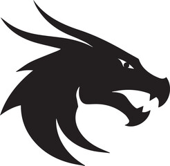 Obraz premium Dragon Head Fantasy Creature Silhouette Logo Design On White Background Silhouette