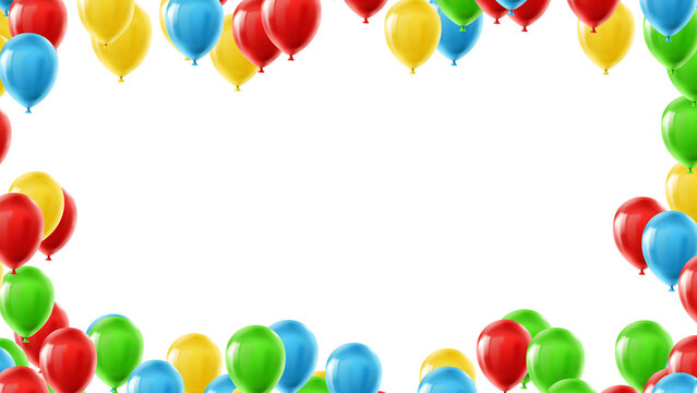 Colorful Birthday Balloons Flying Border Frame on transparent background,png Birthday and Celebration isolated overlay social media design element