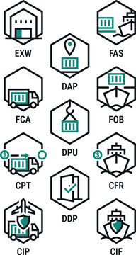 Incoterms 2020 Professional Logistics Icon Set: Global Trade & Shipping