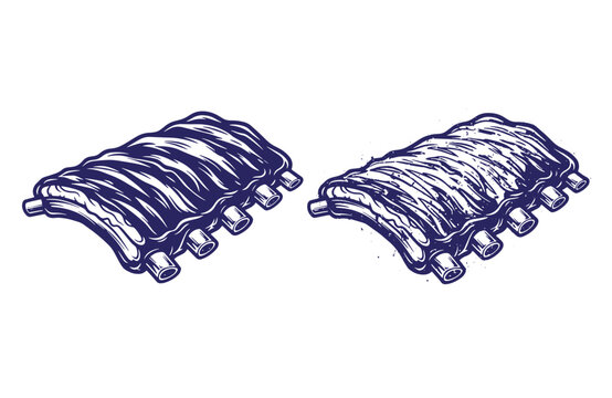 Grunge texture ribs meat food illustration Vintage Style