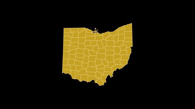 Ohio USA Gold Map 3D Animation Alpha Channel Transparent Background 4K UHD ProRes 60fps