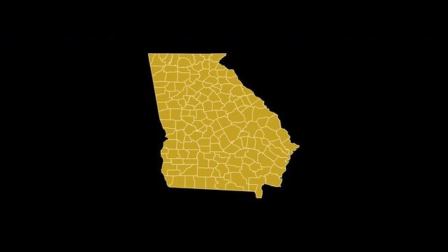Georgia USA Gold Map 3D Animation Alpha Channel Transparent Background 4K UHD ProRes 60fps