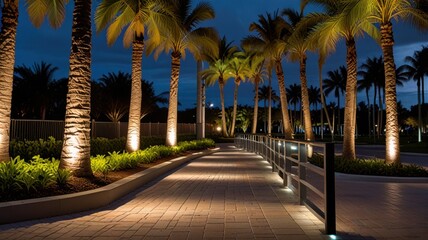 Obraz premium Contemporary Palm Garden Path with Integrated Light Points