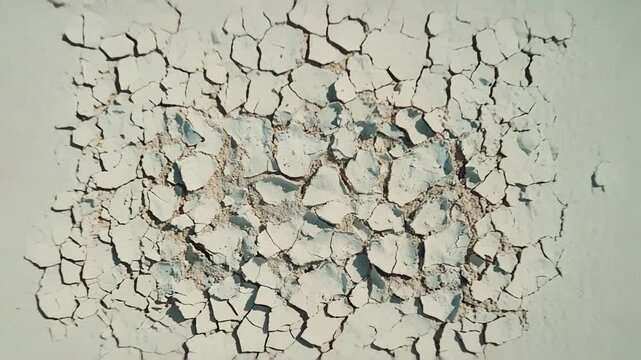 Dry cracked soil under harsh sun, intricate fissures and parched texture illustrating drought, desertification and the severe effects of climate change on barren land