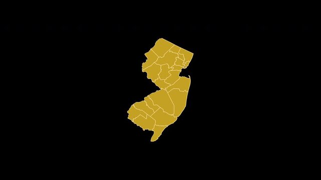 New Jersey USA Gold Map 3D Animation Alpha Channel Transparent Background 4K UHD ProRes 60fps
