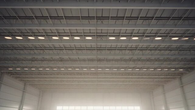 Spacious empty industrial warehouse interior with a high ceiling, bright window light, and a polished concrete floor, creating a sense of vastness and readiness for commercial operations