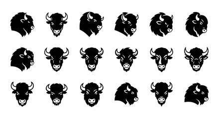 Obraz premium Set of Bison Vector Illustration