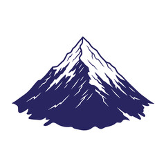 Snowy mountain peak illustration with rugged terrain and white snow patches on a plain background