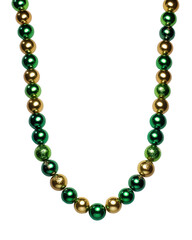 Obraz premium A Single Strand of Mardi Gras Beads in Green and Gold on a Transparent Background. Cutout Element Digital Design Asset