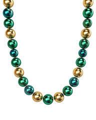 Fototapeta premium A Strand of Green and Gold Beads on a Transparent Background. High Resolution Png Isolated Clipart Cutout Element
