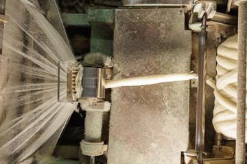 Industrial merino wool spinning machine producing yarn in textile factory © st.kolesnikov