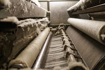 Merino wool fiber processing on textile factory conveyor machinery © st.kolesnikov