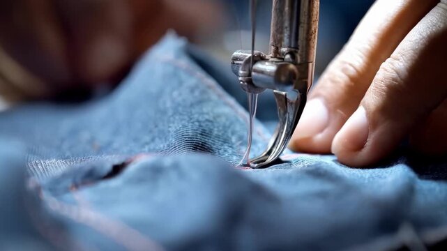 Thread and needle in motion as a tailor performs intricate stitching on a dress showcasing minor yet essential clothing alterations for perfect fit.