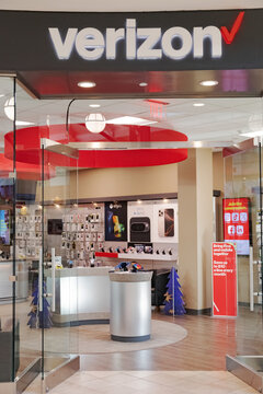 Verizon Wireless Retail Store Interior With Smartphones and Accessories on Display