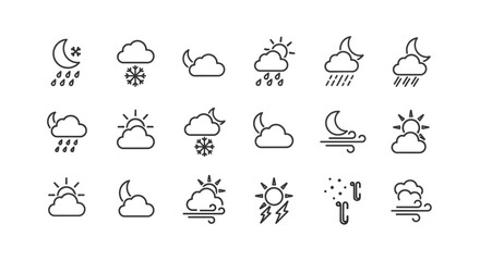 Fototapeta premium Line icons depicting various meteorological conditions are.