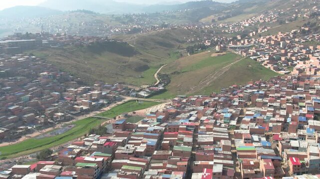 City skyline aerial view with clouds over Bogota